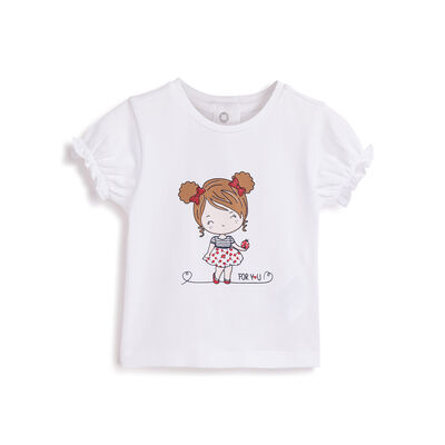 Girls White Printed Short Sleeve T-Shirt